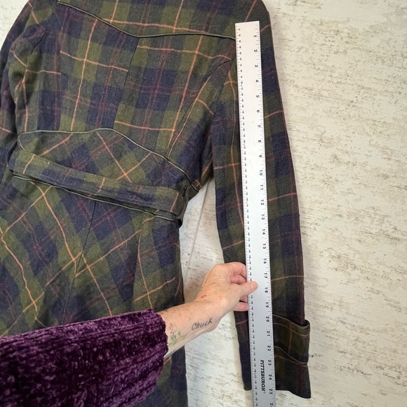 Salt & Pepper Plaid Wool Trench Coat Grunge Dark Academia Muted Whimsigoth - Picture 14 of 16
